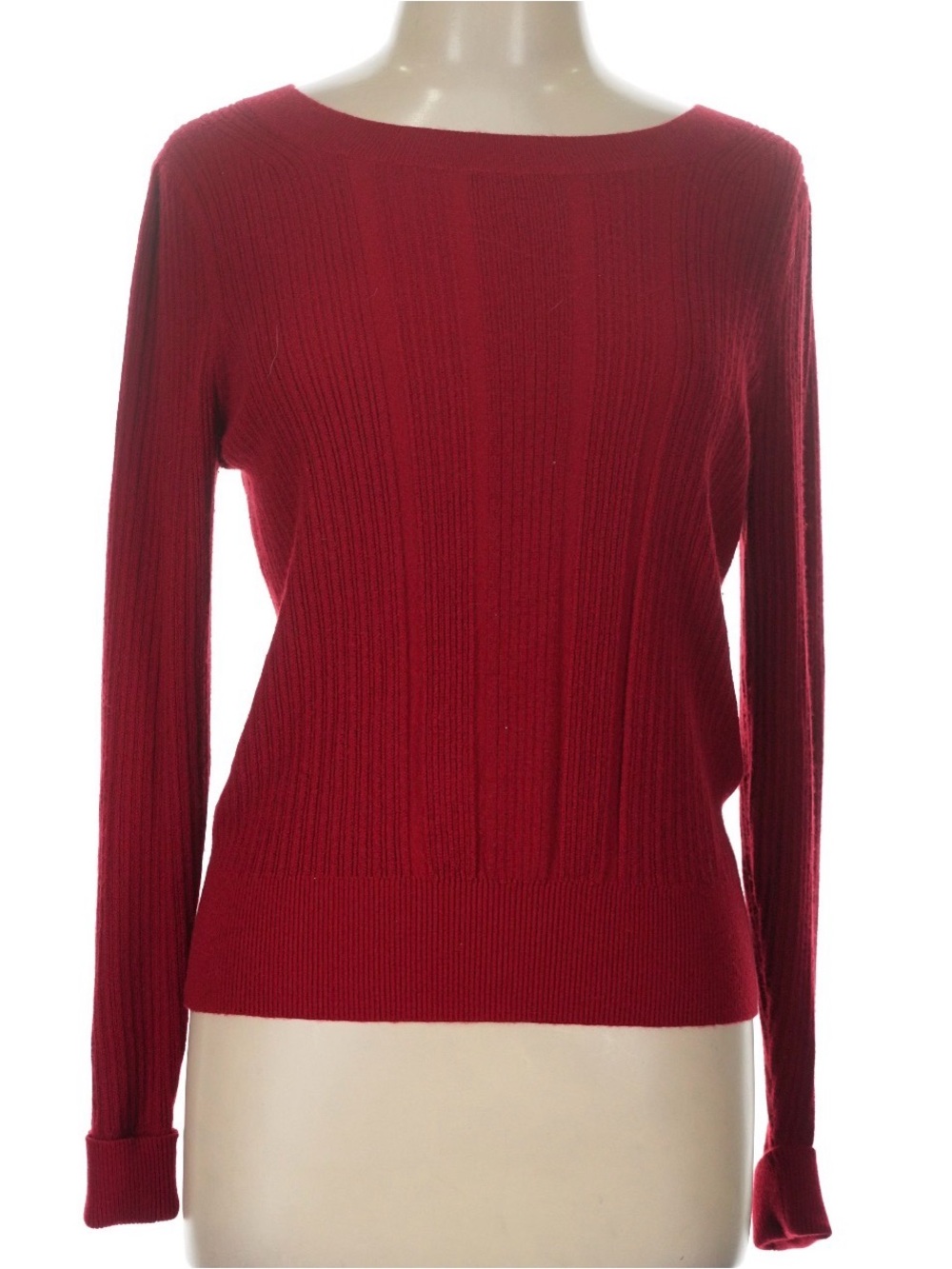 White House Black Market Red Ribbed Cashmere Blend Scoop Neck Sweater NWT